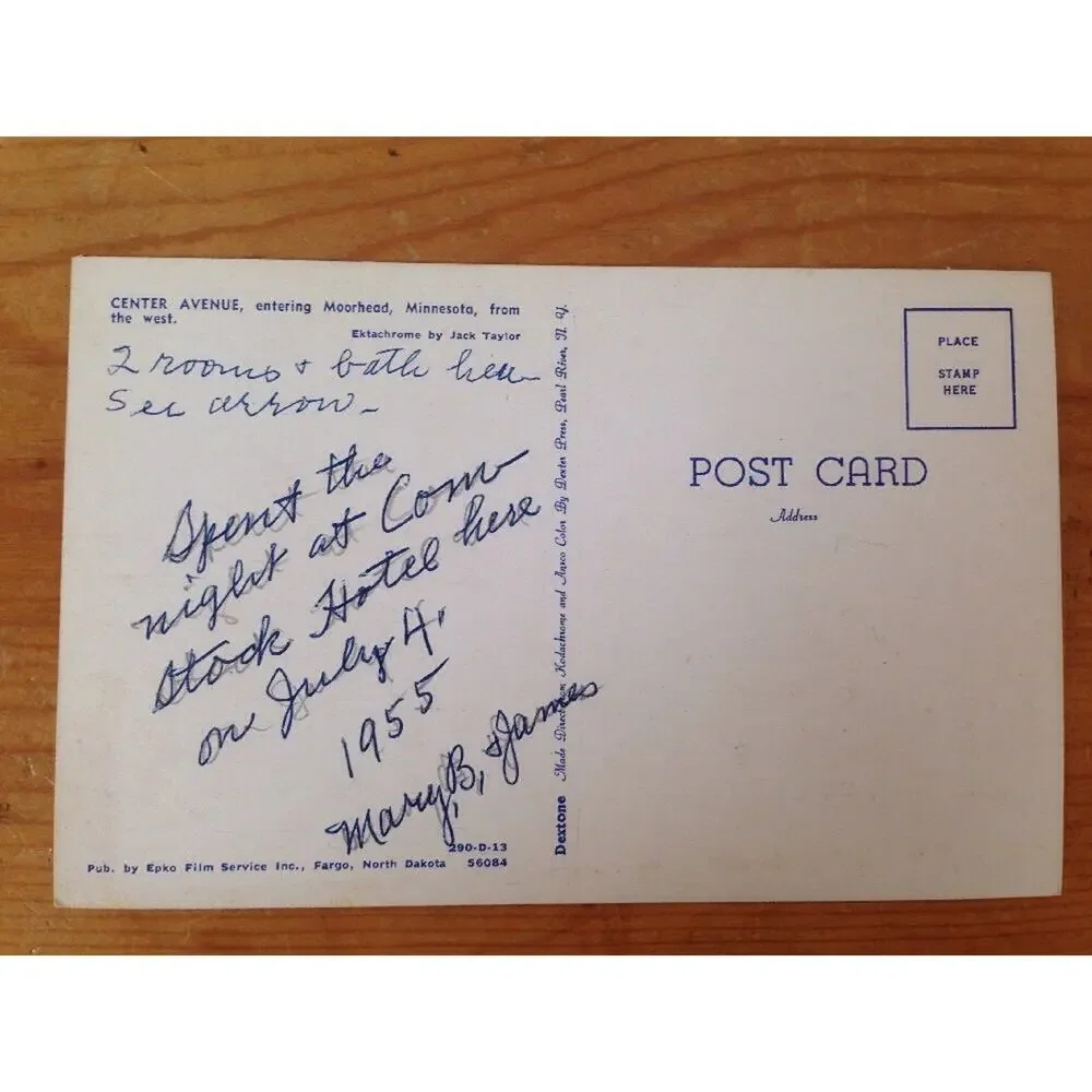 1955 Vintage Ektachrome Dexter Dextone Center Ave Moorhead MN Unposted Postcard